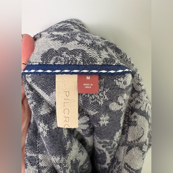 Anthropologie Pilcro Oversized Button Up Blue Floral Bird Print - Picture 3 of 5